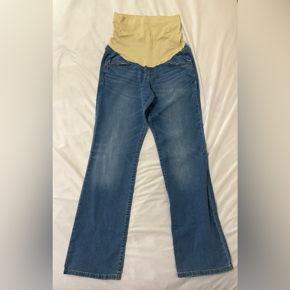 a:glow Blue Flare Maternity Jeans with Cream Waist Panel